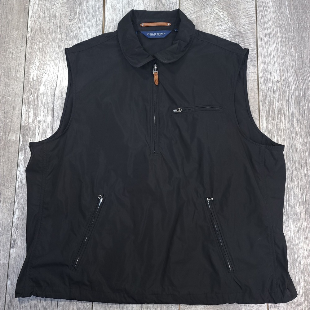 Polo Golf Ralph Lauren Vest Mens XL Black Quarter Zip Windbreaker Sleeveless